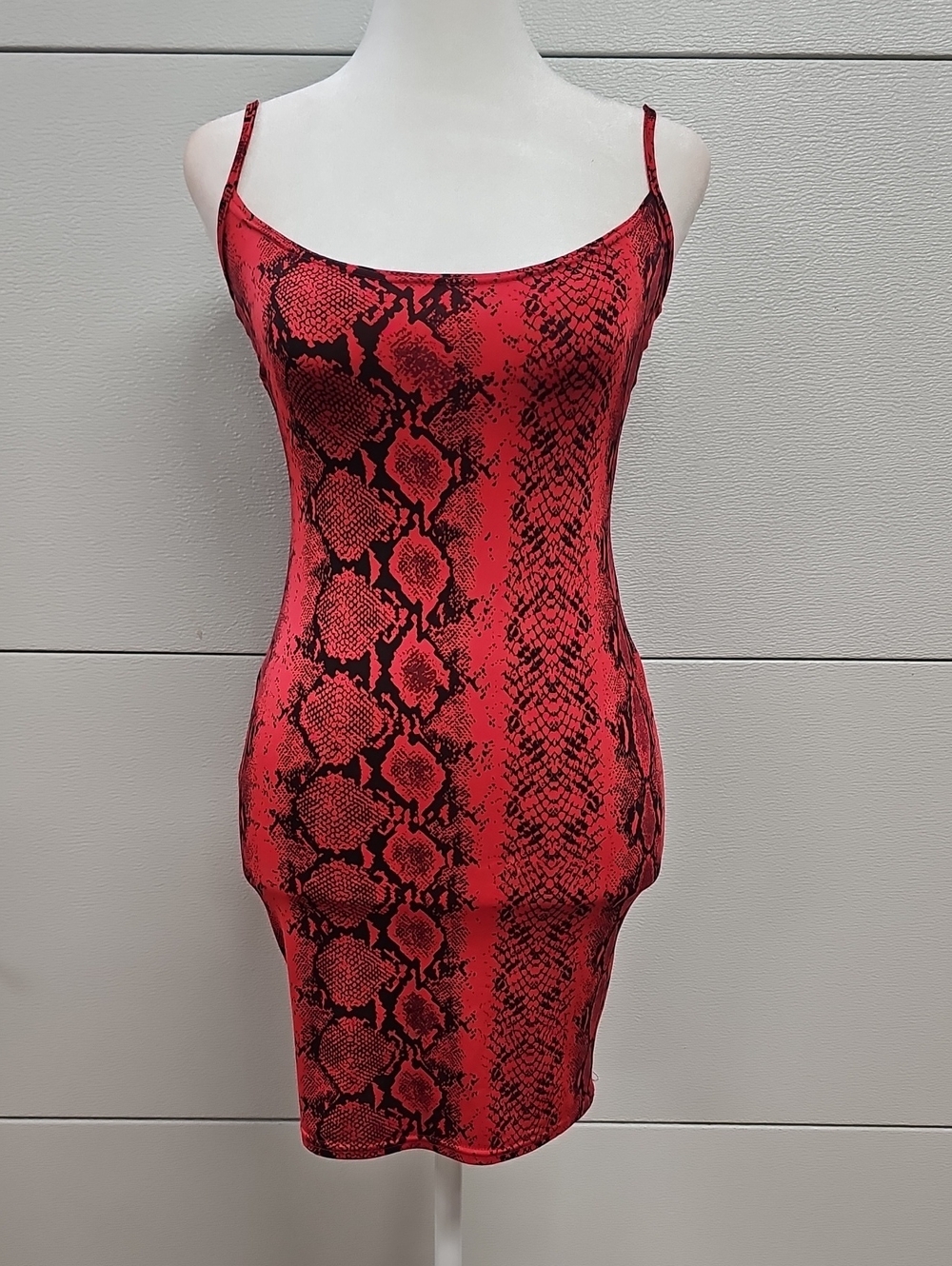 Missguided Red Snake-Print Slip Dress with Thin Straps